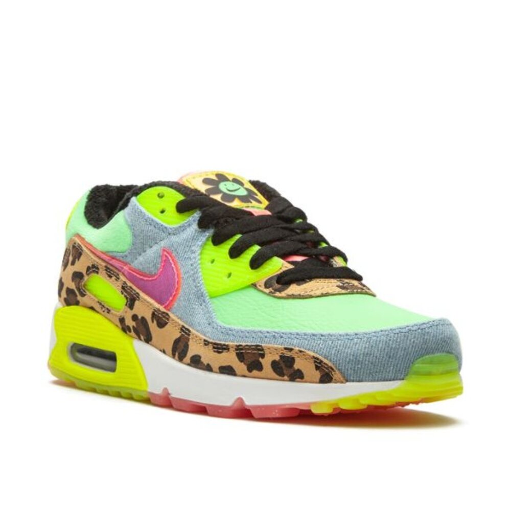 RARE Nike Women's Air Max 90 LX Sneaker: Neon Green, Pink, Denim, Leopard Sz 8.5